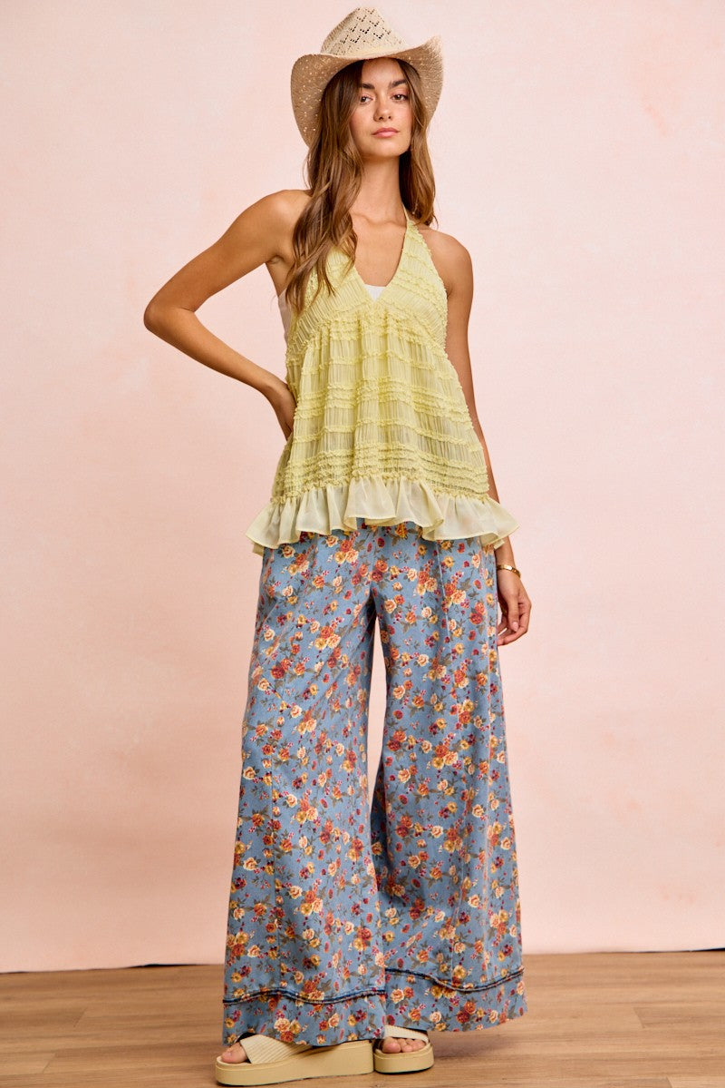 BiBi Floral Printed Drawstring Wide Pants 14f4c826982c46239cecba70645f1694-Max