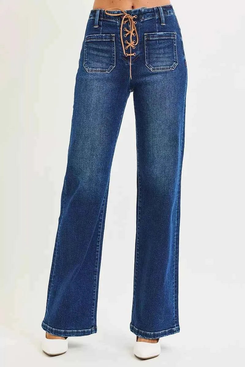 RISEN Full Size High Rise Wide Leg Jeans with Front Tie Detail Plus Size DARK 14f56547f2304479ba14d9f31cf605af-Max-Origin