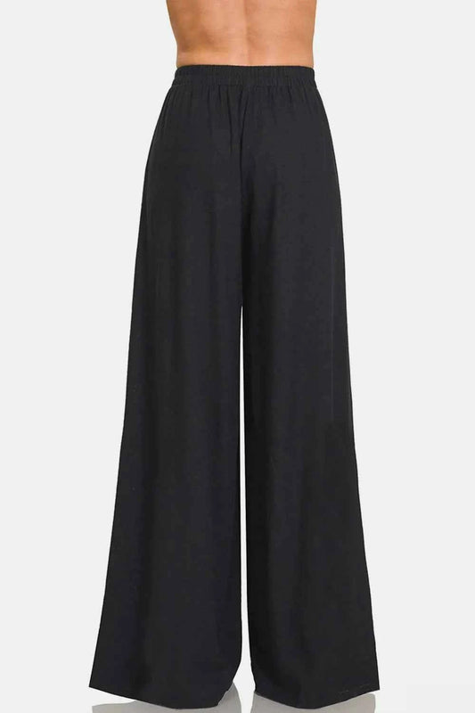Zenana Pleated Linen Blend Wide Leg Pants 14f8936d-7bc8-4137-93e8-137e9cabba98-Max