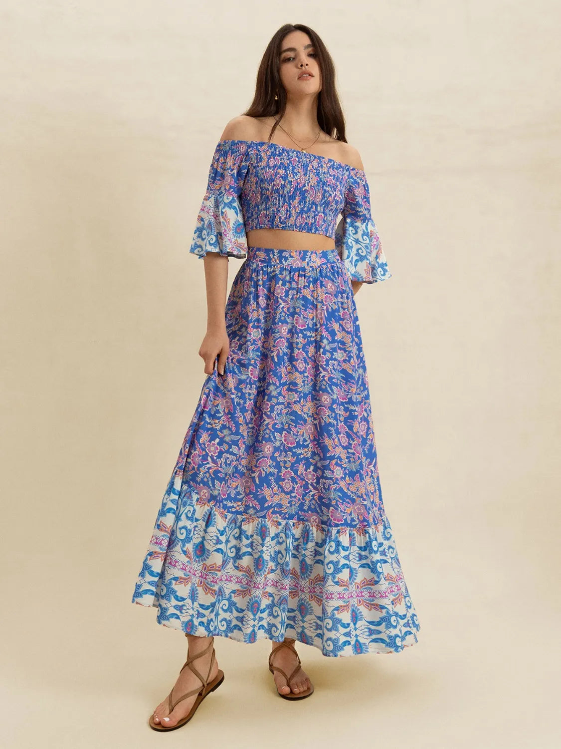 Smocked Off-Shoulder Printed Top and Skirt Set 14fbc121-112e-4b46-8d46-d4a1c875b16d-Max-Origin
