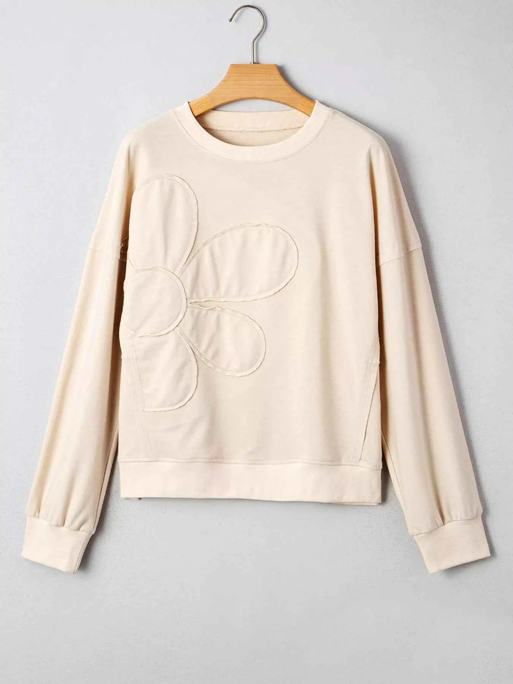 Raw Edge Flower Patch Drop Shoulder Casual Top 150645ce-9d12-432f-83fd-2a417225e23f-Max-Origin