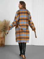 Tied Plaid Collared Neck Coat 150b2bcc-34e3-4d01-97eb-0c24d0fc27e2-Max