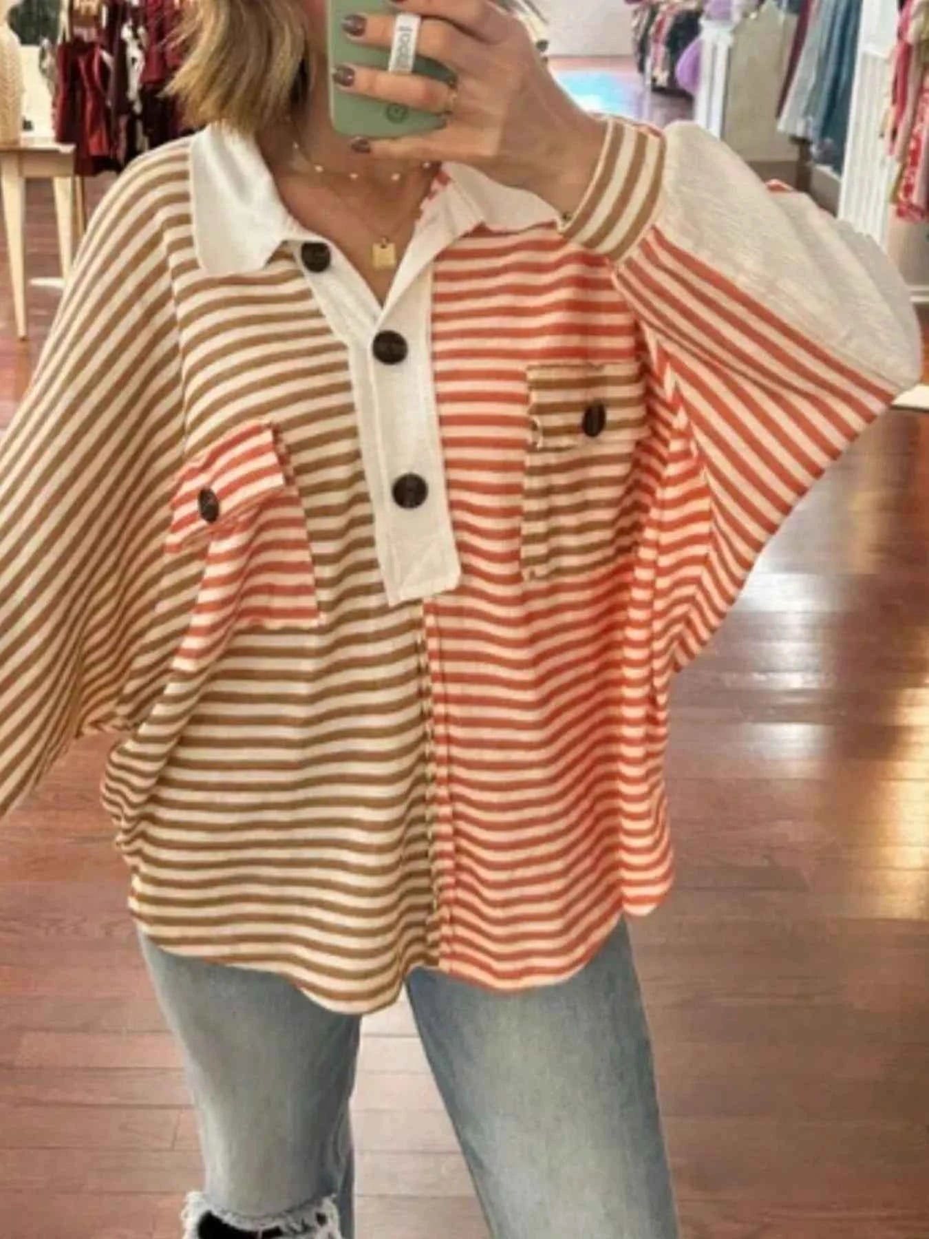 Striped Oversized Half Button Sweatshirt 150c4244-3c78-4b43-b5a9-34238bb4df5f-Max-Origin