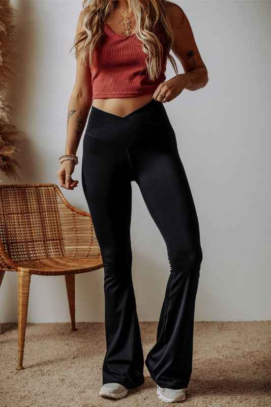 Solid V-Shape High Waist Flared Leggings 150cf6fe-3d90-4c8d-b93e-57203f510516