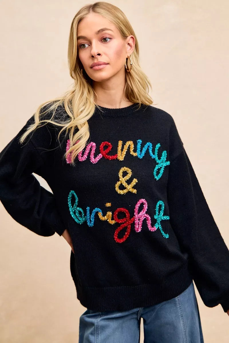 BiBi Tinsel Lettering Christmas Sweater 150e51000f0340ba82820743b11c661d-Max-Origin