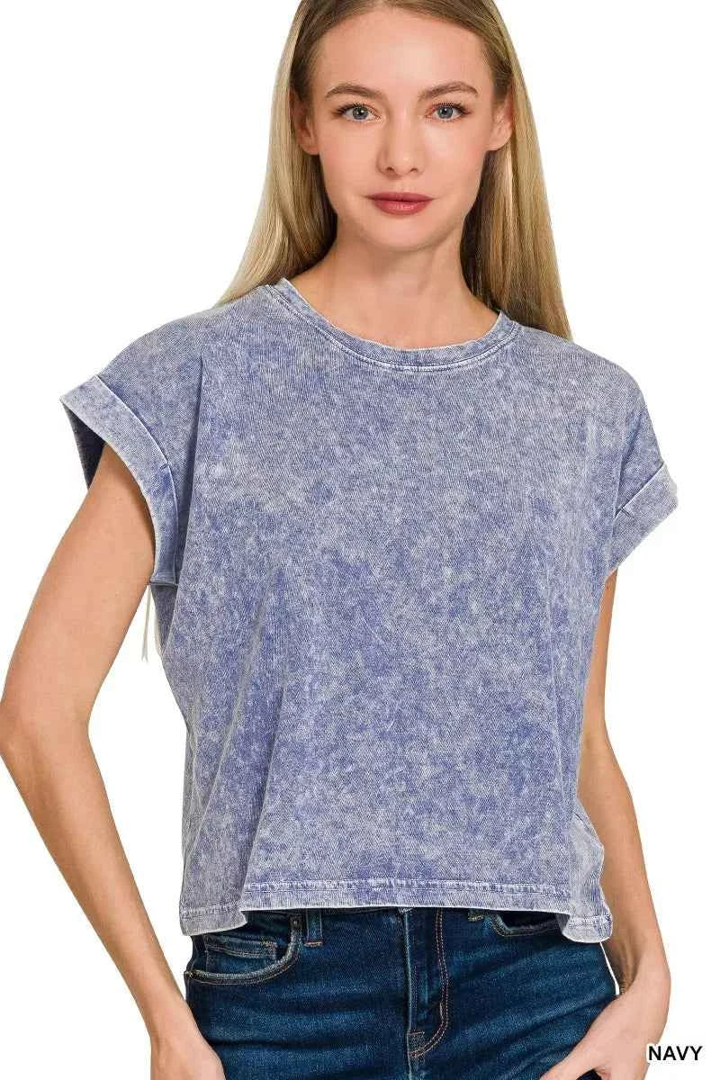 Zenana Halo Washed Cotton Cuffed Short Sleeve Top NAVY 1519b2eb35954138861cdefd66f6f9bd-Max-Origin