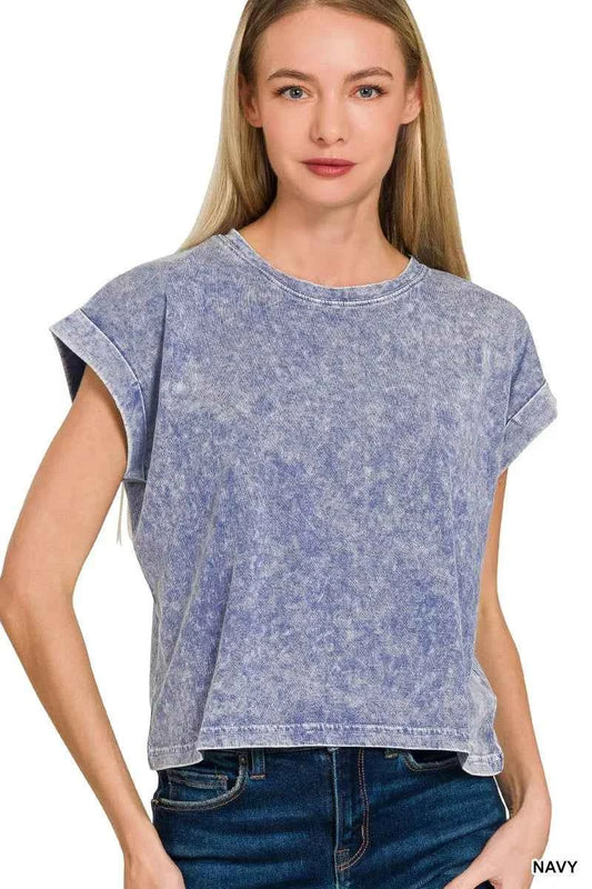 Zenana Halo Washed Cotton Cuffed Short Sleeve Top NAVY 1519b2eb35954138861cdefd66f6f9bd-Max-Origin
