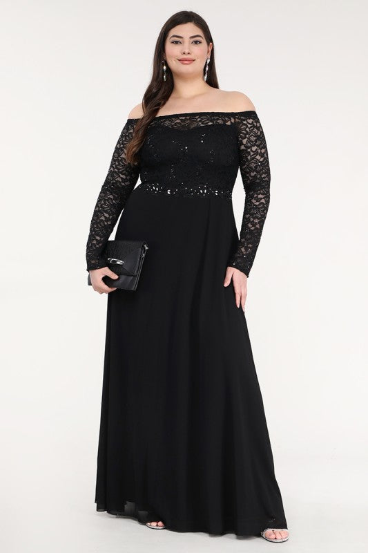 Plus Size Lace Evening Gown – Long Sleeve Chiffon A-Line Dress for Women Black 151a29a5-0fc8-40b6-9230-ecdccbcf50a7
