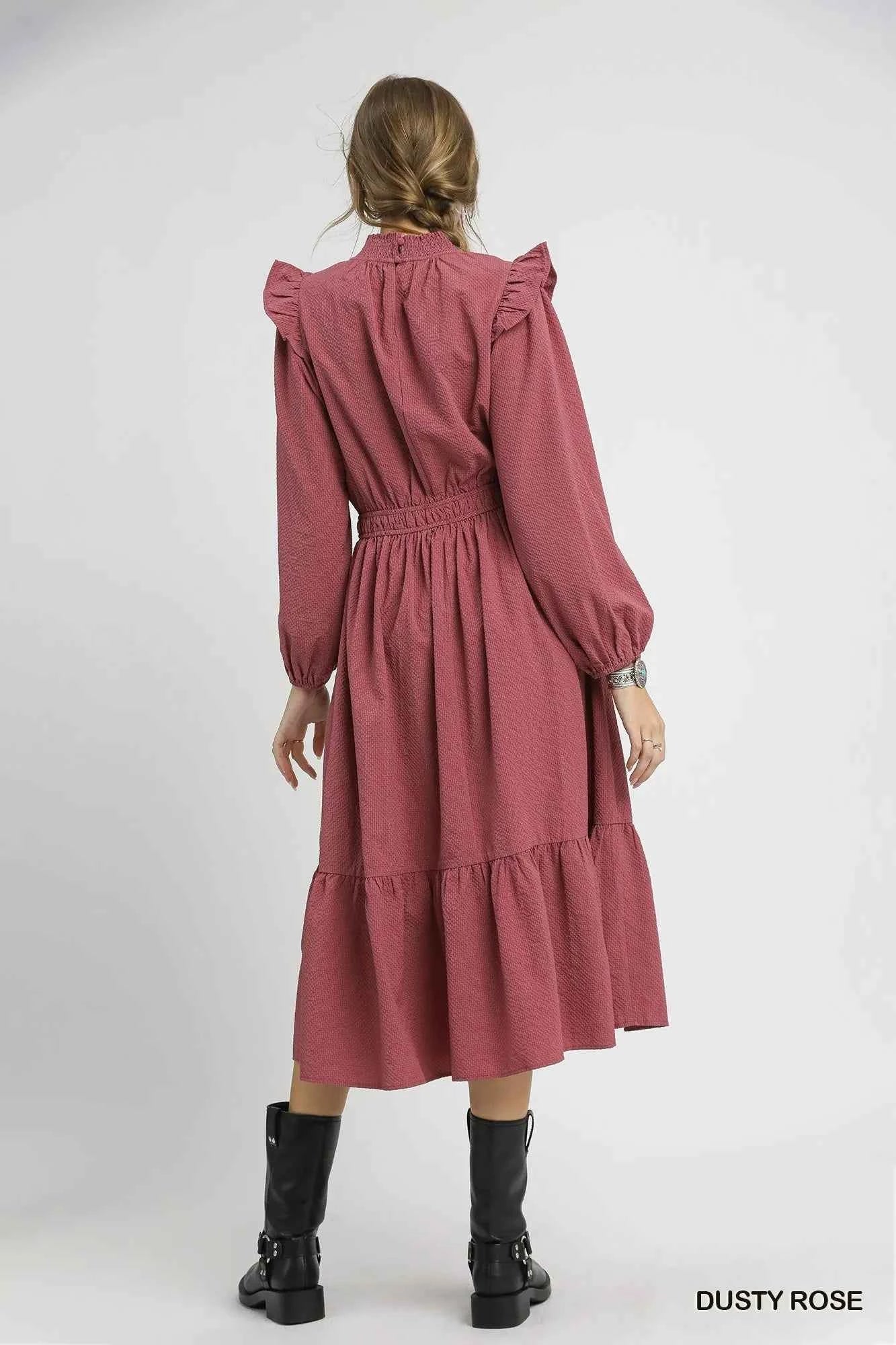 Umgee Textured Midi Dress with Ruffle Shoulder Detail 151df93b-12d3-4535-95cd-82024c11813f-Max-Origin