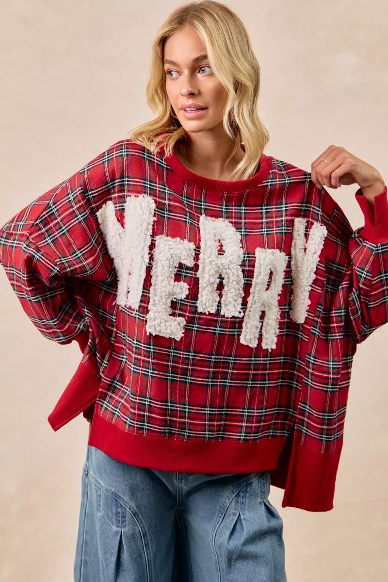 BiBi Merry Letter Patches Christmas Plaid Sweatshirt 151dfa9c2f134882b31f3f98b8f9b8c4-Max-Origin