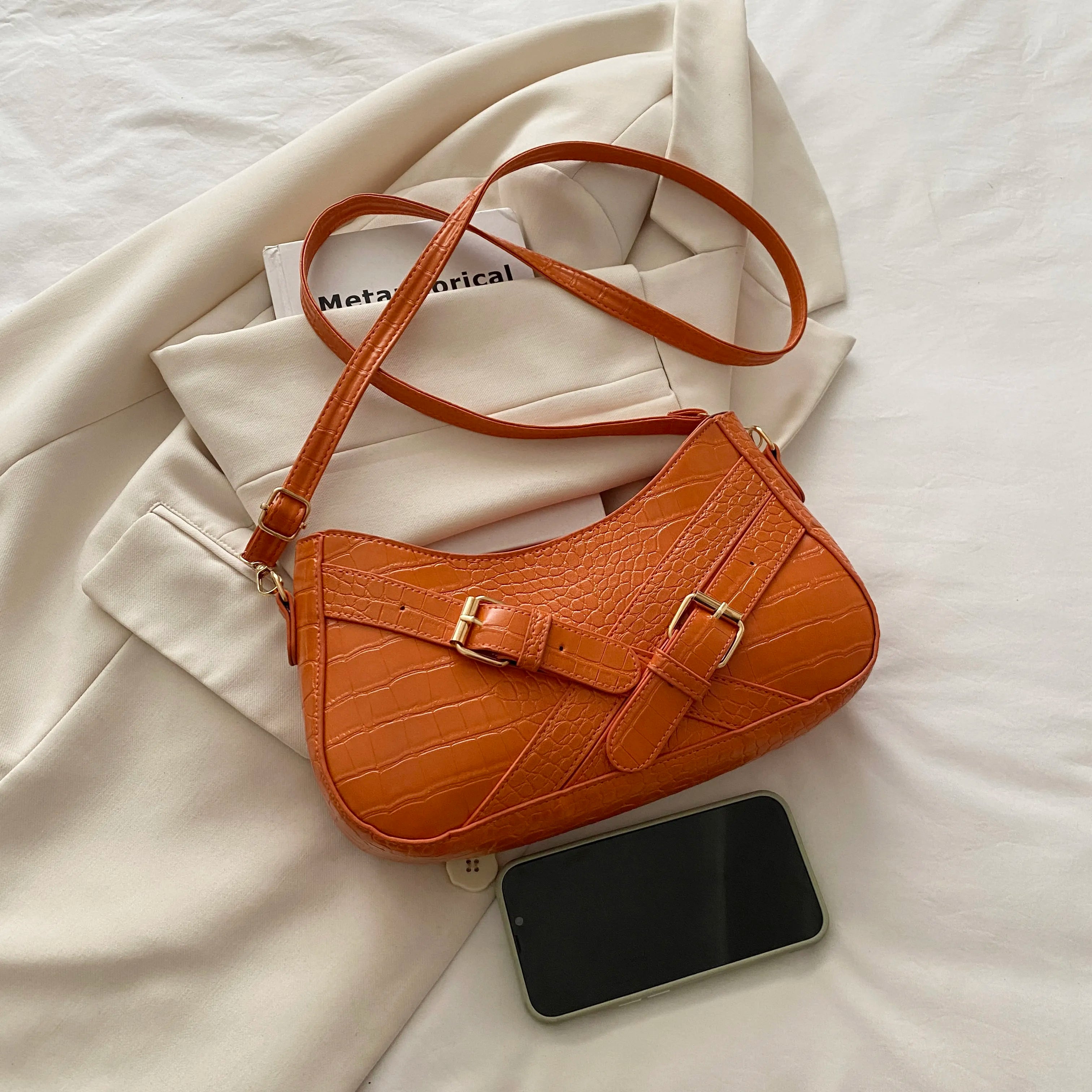 Crocodile Pattern Underarm Shoulder Bag Orange onesize 152077390ede4348bf6bf3ade818f977-Max-Origin
