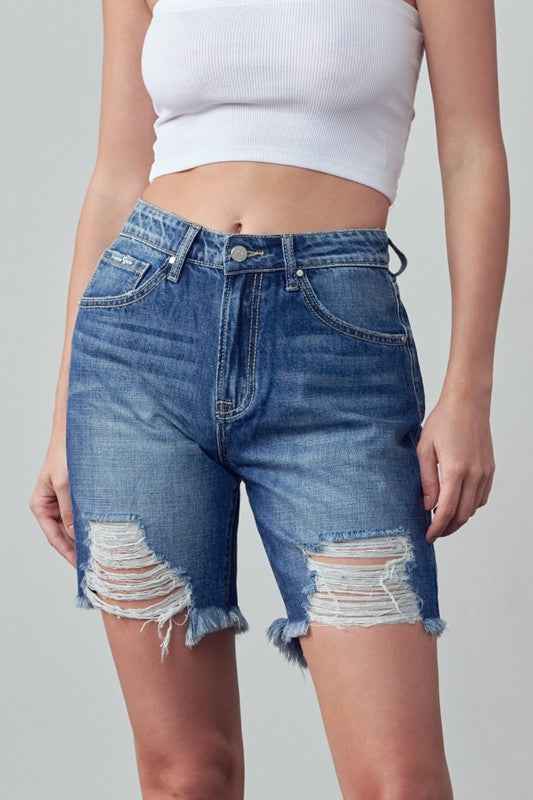 High Rise Ripped Bermuda Denim Shorts MEDIUM 15232481_2dc2c599-b693-4f9e-accf-160186f1eb22