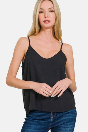 Two Layered Spaghetti Strap Cami Black 15233bc1-98b4-466c-95ea-fc560d76303e-Max