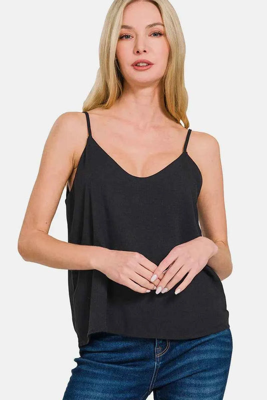 Two Layered Spaghetti Strap Cami Black 15233bc1-98b4-466c-95ea-fc560d76303e-Max
