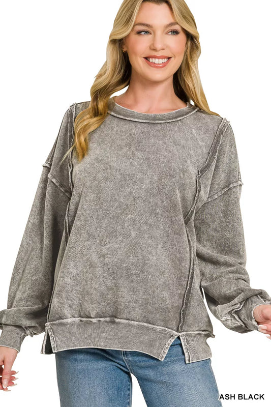 Snow Washed F/Terry Exposed-Seam Sweatshirt ASH BLACK 15275c46-9c64-4b30-8676-deaea6e49baf-Max-Origin