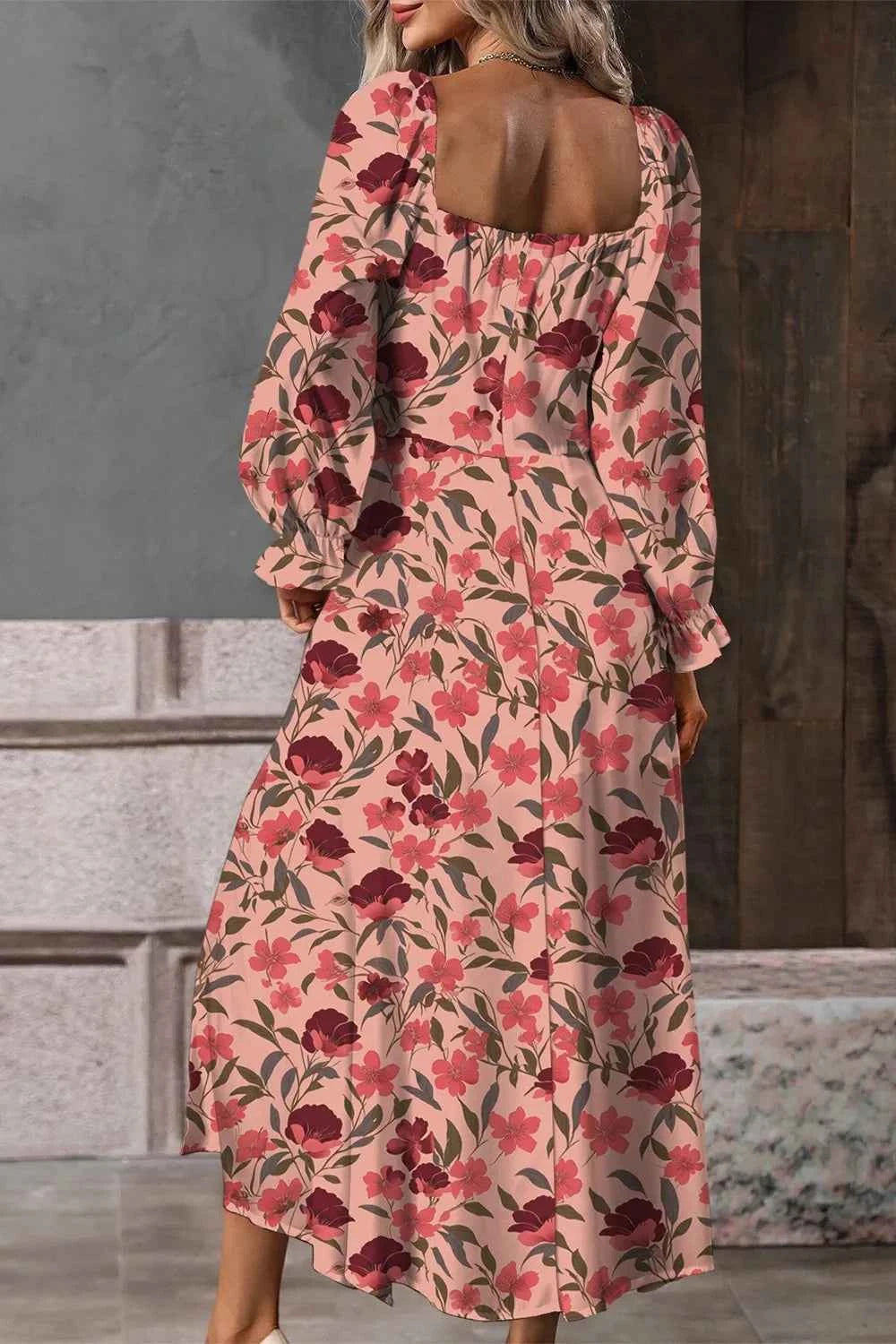 Floral Print Flounce Sleeve Midi Dress 152ee34d-c4db-479a-bca1-597d89e87d3a-Max-Origin