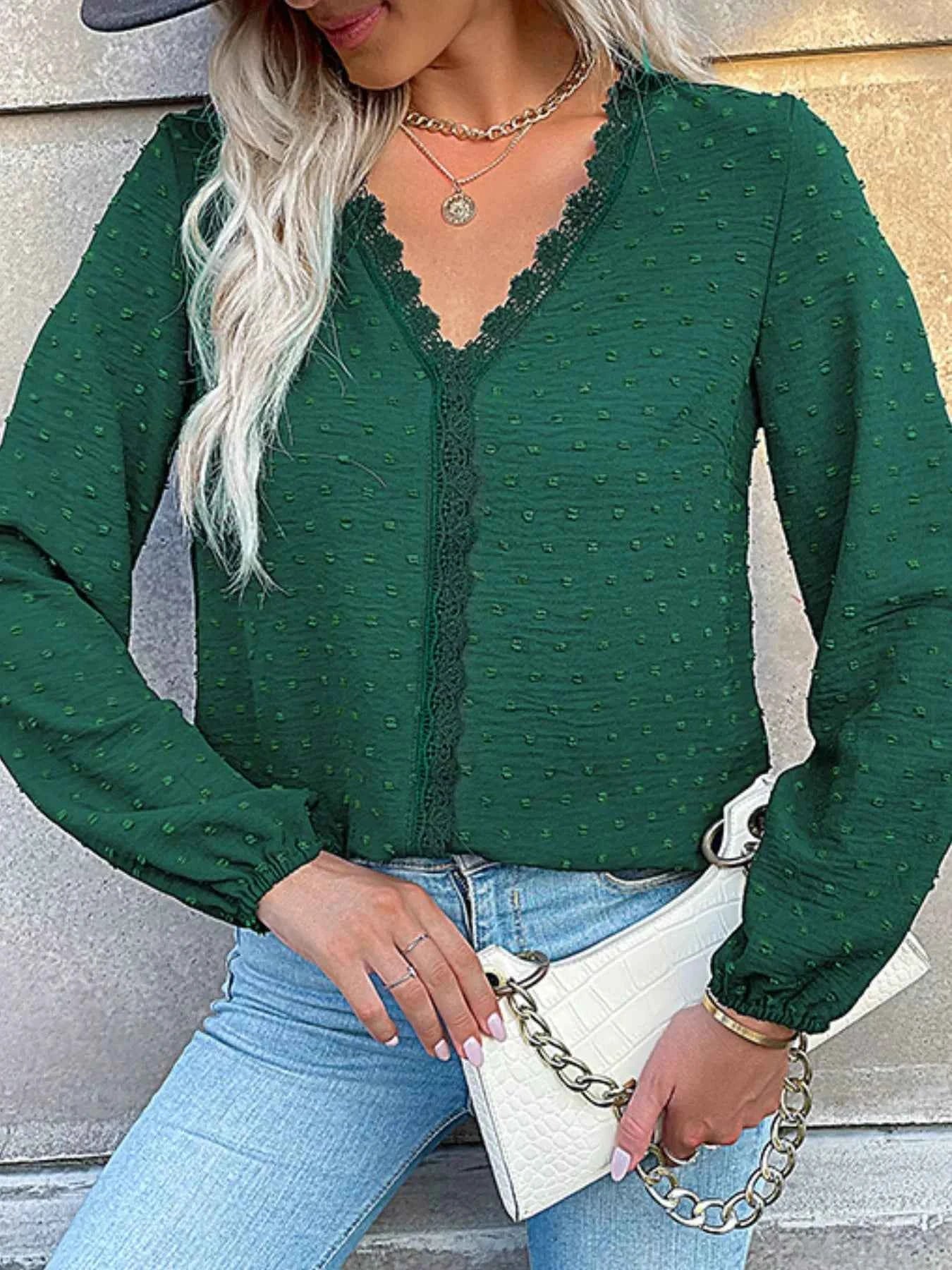 Lace Detail V-Neck Long Sleeve Blouse 1530b08c-bb62-41c2-a272-bcdaf4b5af21-Max-Origin
