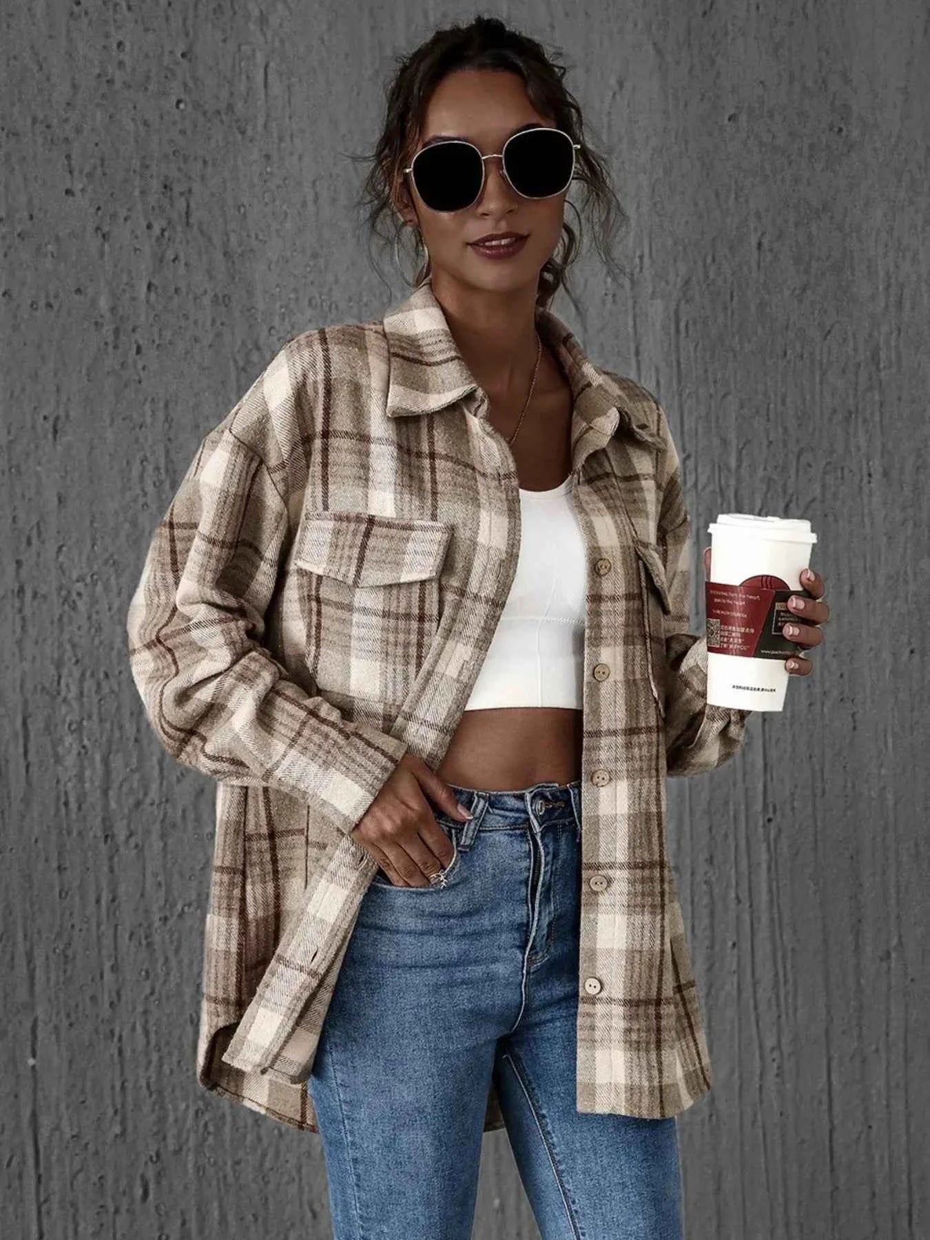 Plaid Button-Up Long Sleeve Shirt Khaki 1539d6a4-df51-44b2-bdec-8ce08fde38b1-Max-Origin
