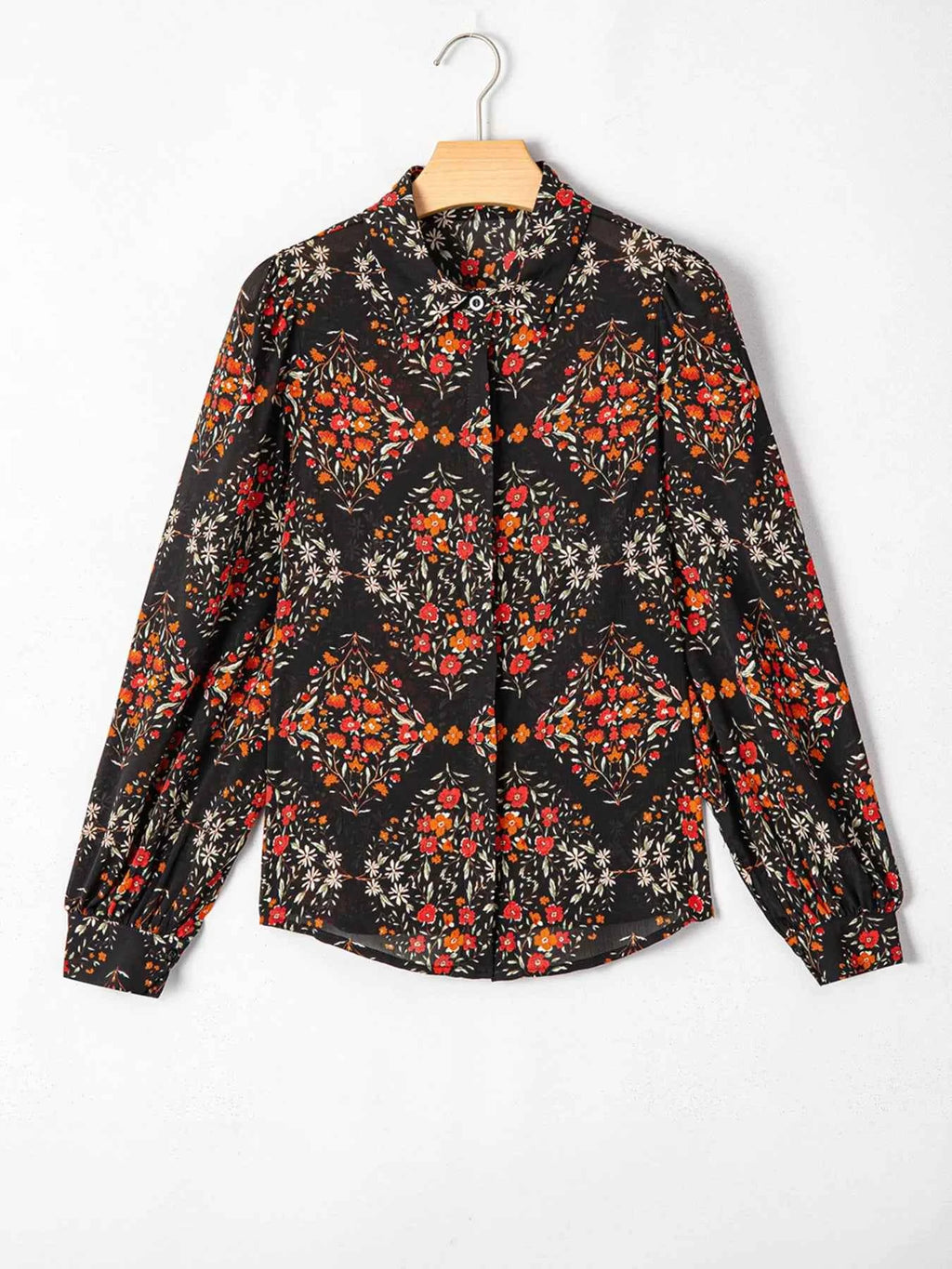 Floral Print Lantern Sleeve Loose Shirt 153afb7d8c634d6e92f57609b467dff1-Max-Origin