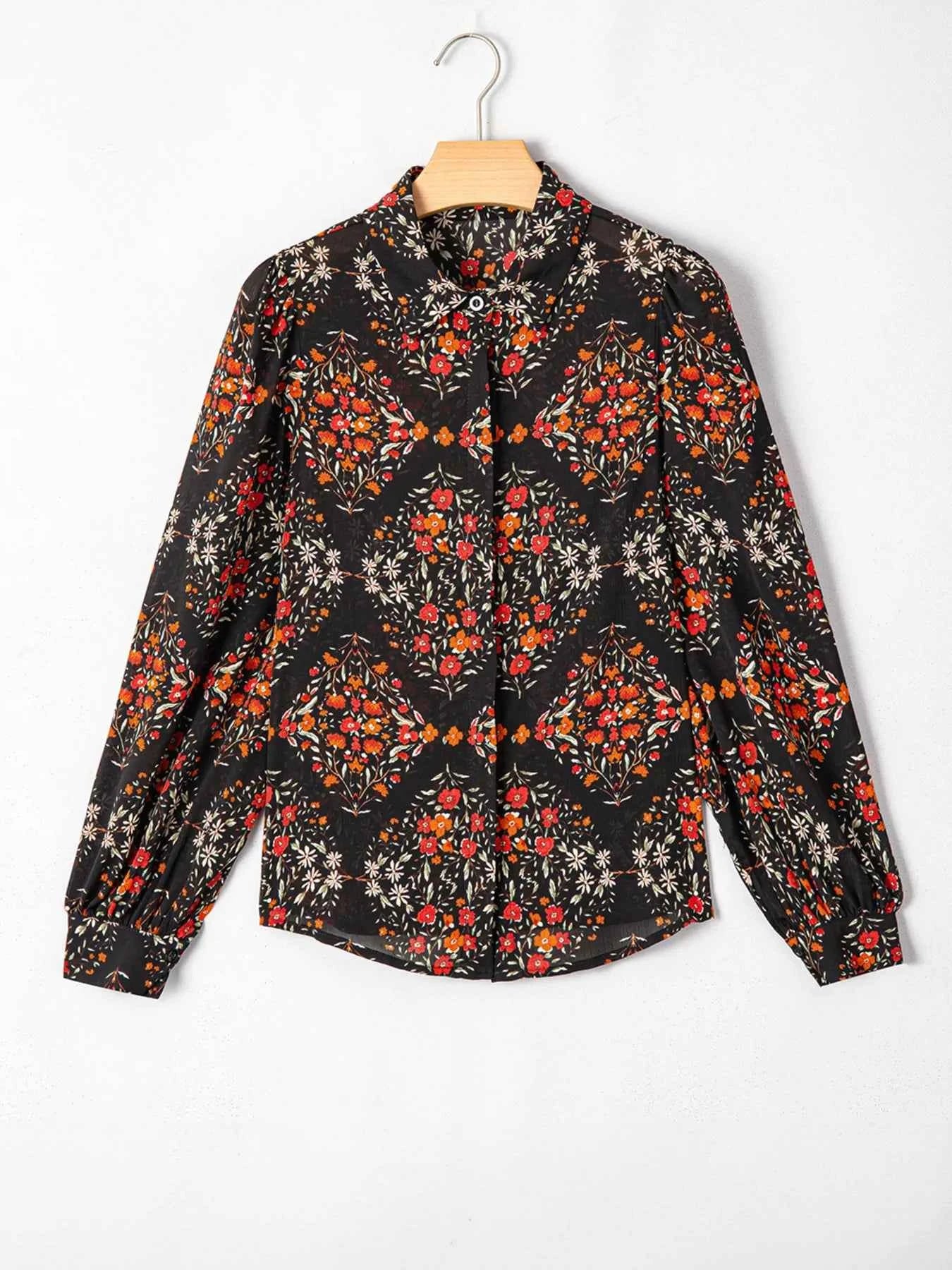 Floral Print Lantern Sleeve Loose Shirt 153afb7d8c634d6e92f57609b467dff1-Max-Origin