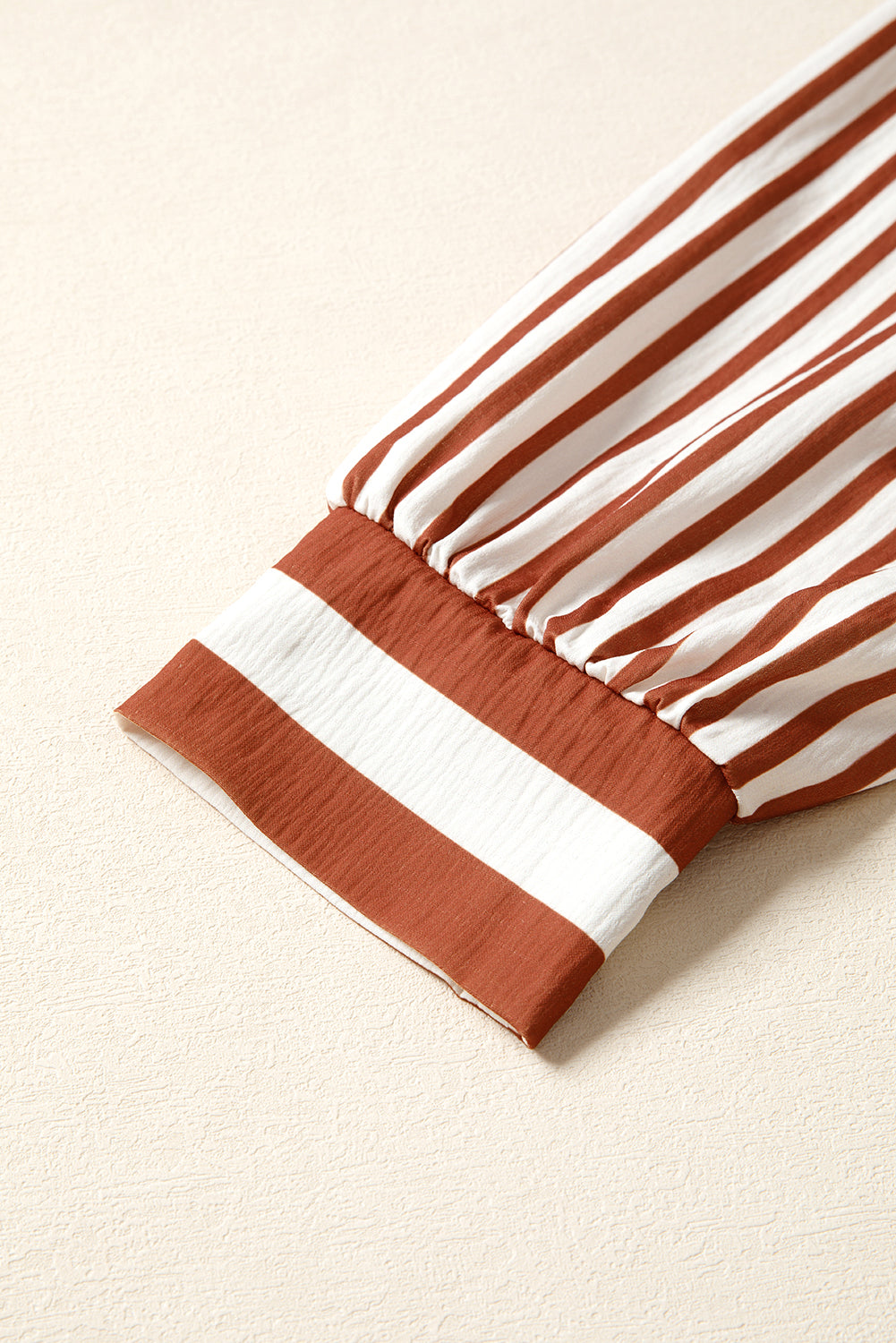 Brown Striped Drawstring V Neck Blouse 153f0ce1d46ba83b