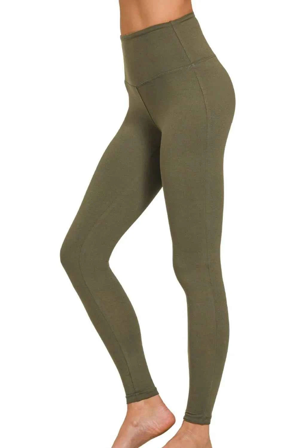 Zenana Premium Microfiber Wide Waistband Leggings DK OLIVE 15427935-2407-4349-a454-d50a86db5803-Max-Origin