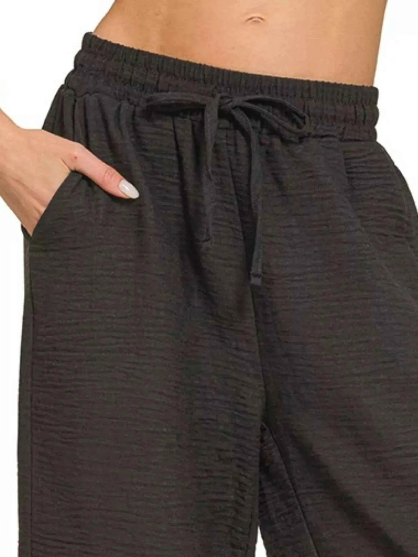 Zenana Woven Crepe Elastic Band Pants 1547026c-2a8e-42b0-90f8-d67665919123-Max-Origin