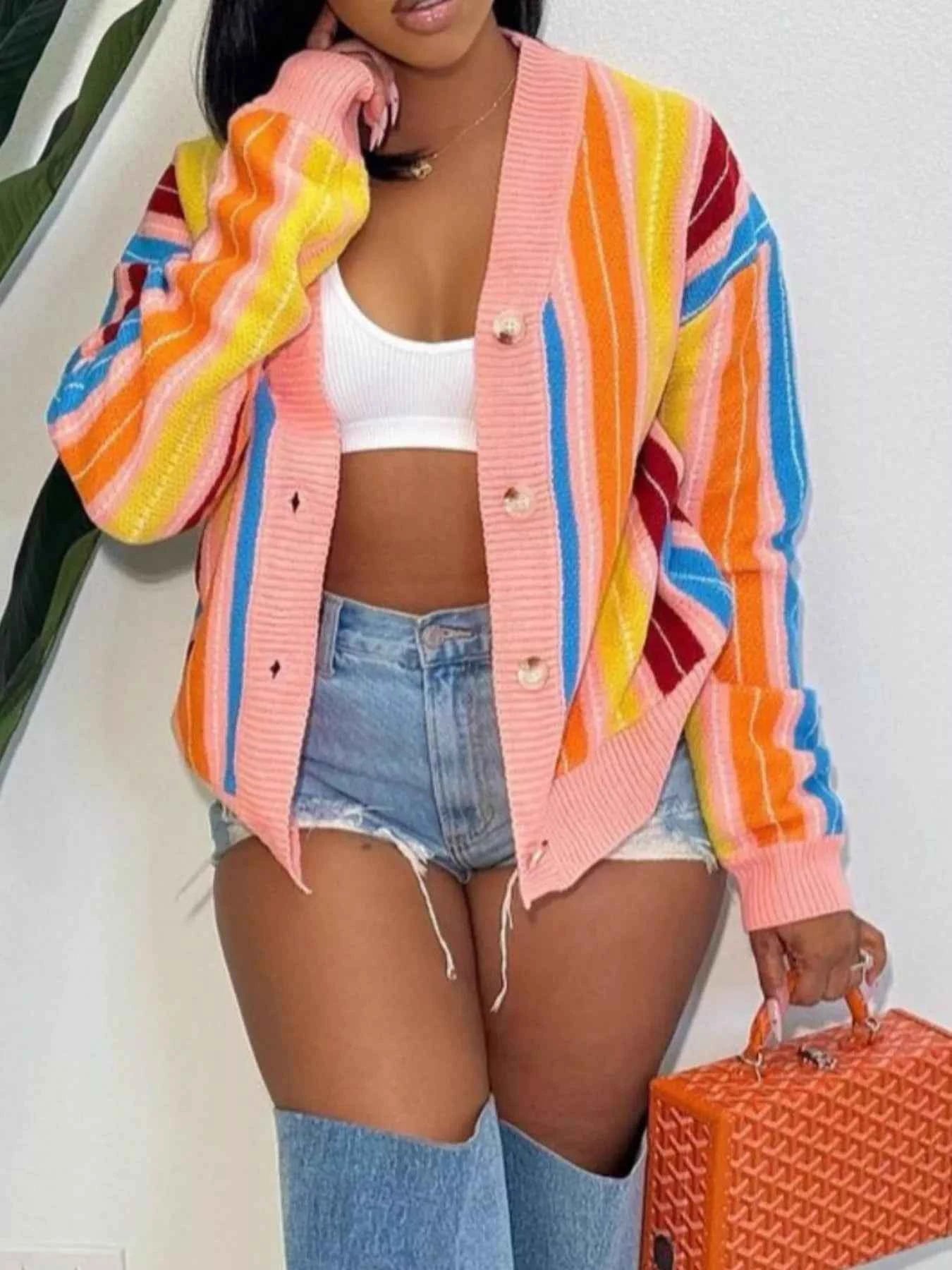 Striped Knit Button Up Cardigan 15472eb5-1800-43df-a5f6-f345b3f5a981-Max-Origin