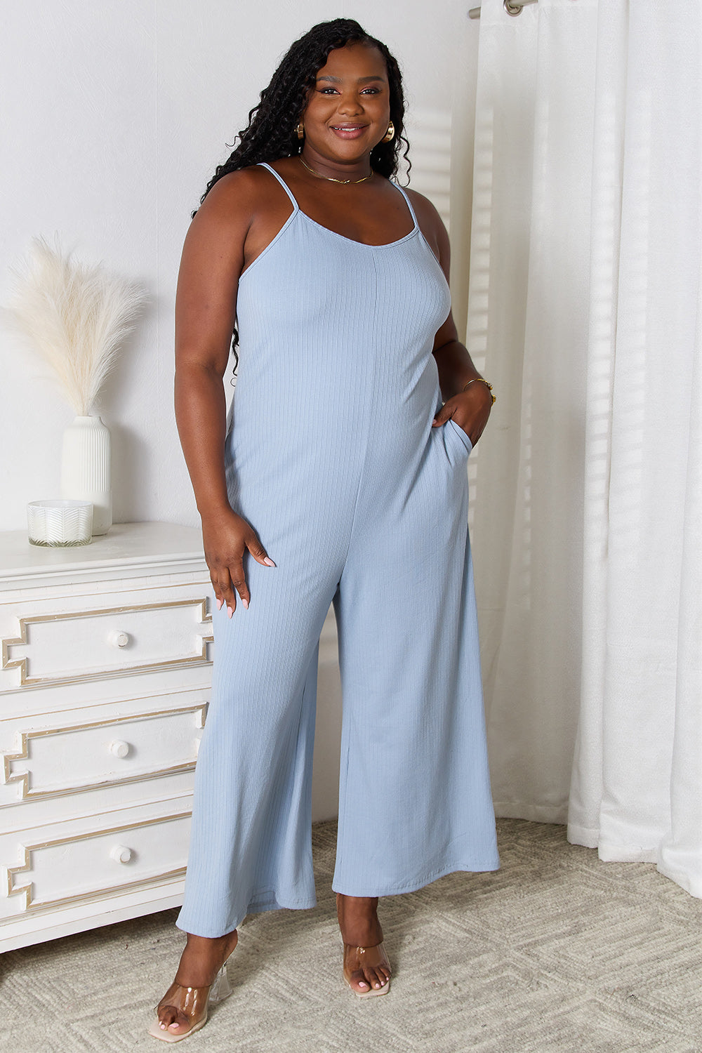 Basic Bae Full Size Spaghetti Strap V-Neck Jumpsuit Light Blue 154d431c73464ae2be70678898db9027-Max
