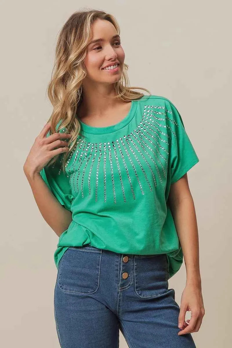BiBi Rhinestone Beaded Short Sleeve Top 1556109ecc604e7faddff7f146d62784-Max-Origin