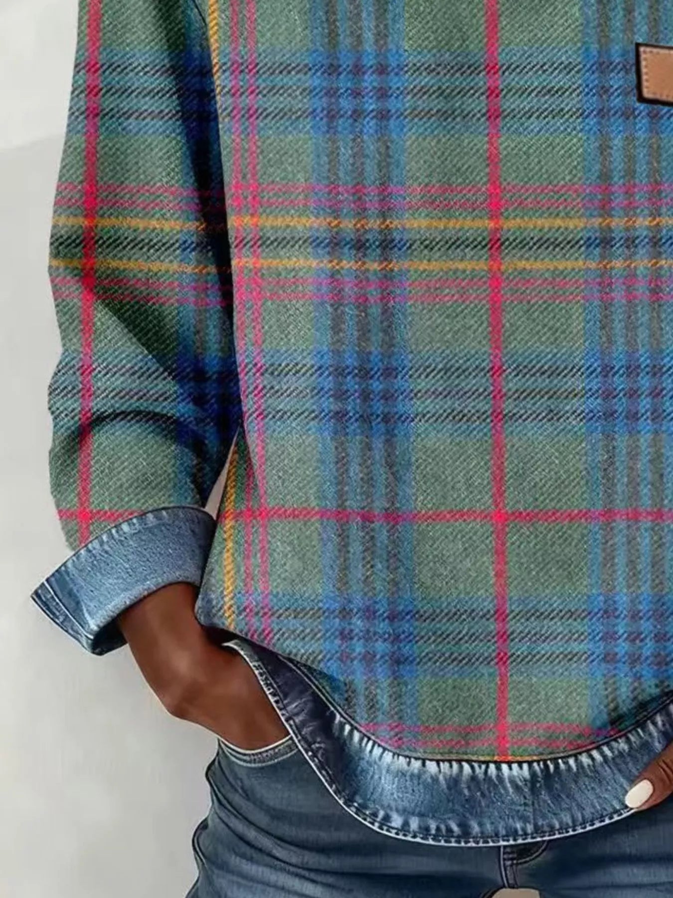 Full Size Plaid Denim Trim Long Sleeve Sweatshirt Plus Size 1556ad9b-a933-4a4e-b9be-d65893df076d-Max-Origin