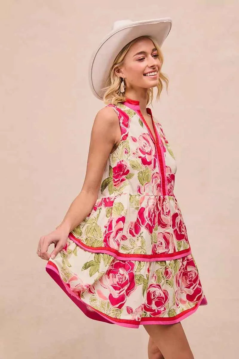 BiBi Floral Woven Contrast Edge Tiered Ruffle Mini Dress 15587f4fac9c40ae863becffbee5943b-Max-Origin