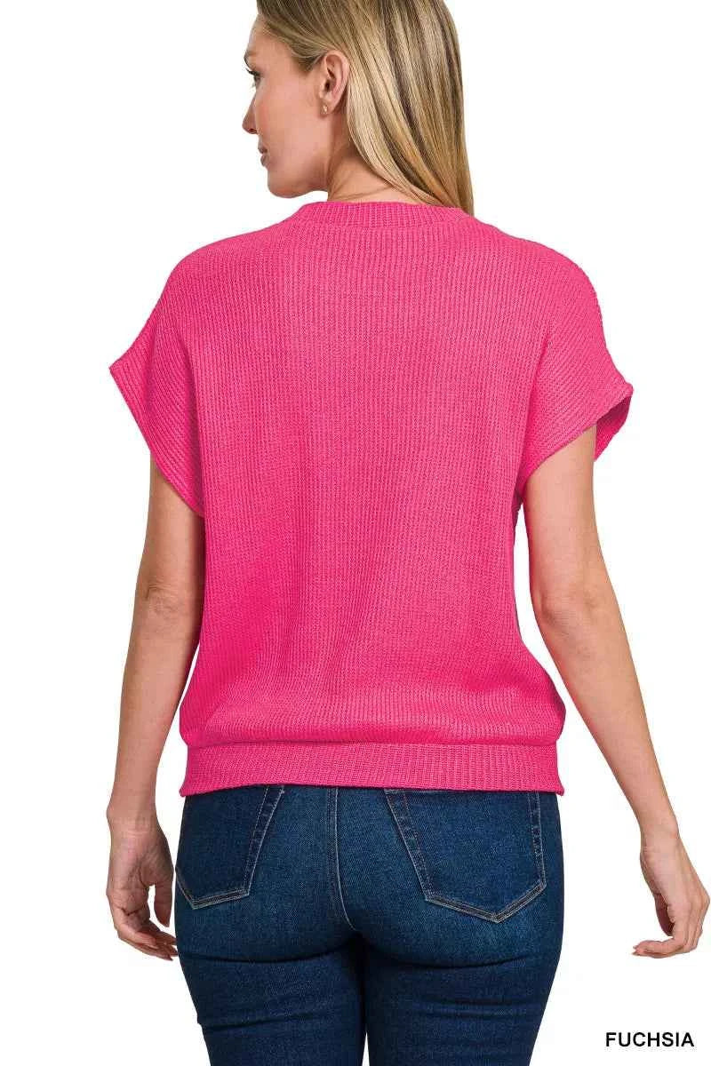 Zenana Round Neck Banded Botton Short Sleeve Sweater 155b00ad-e415-45da-ab58-7b3b6c0f5ee5-Max-Origin