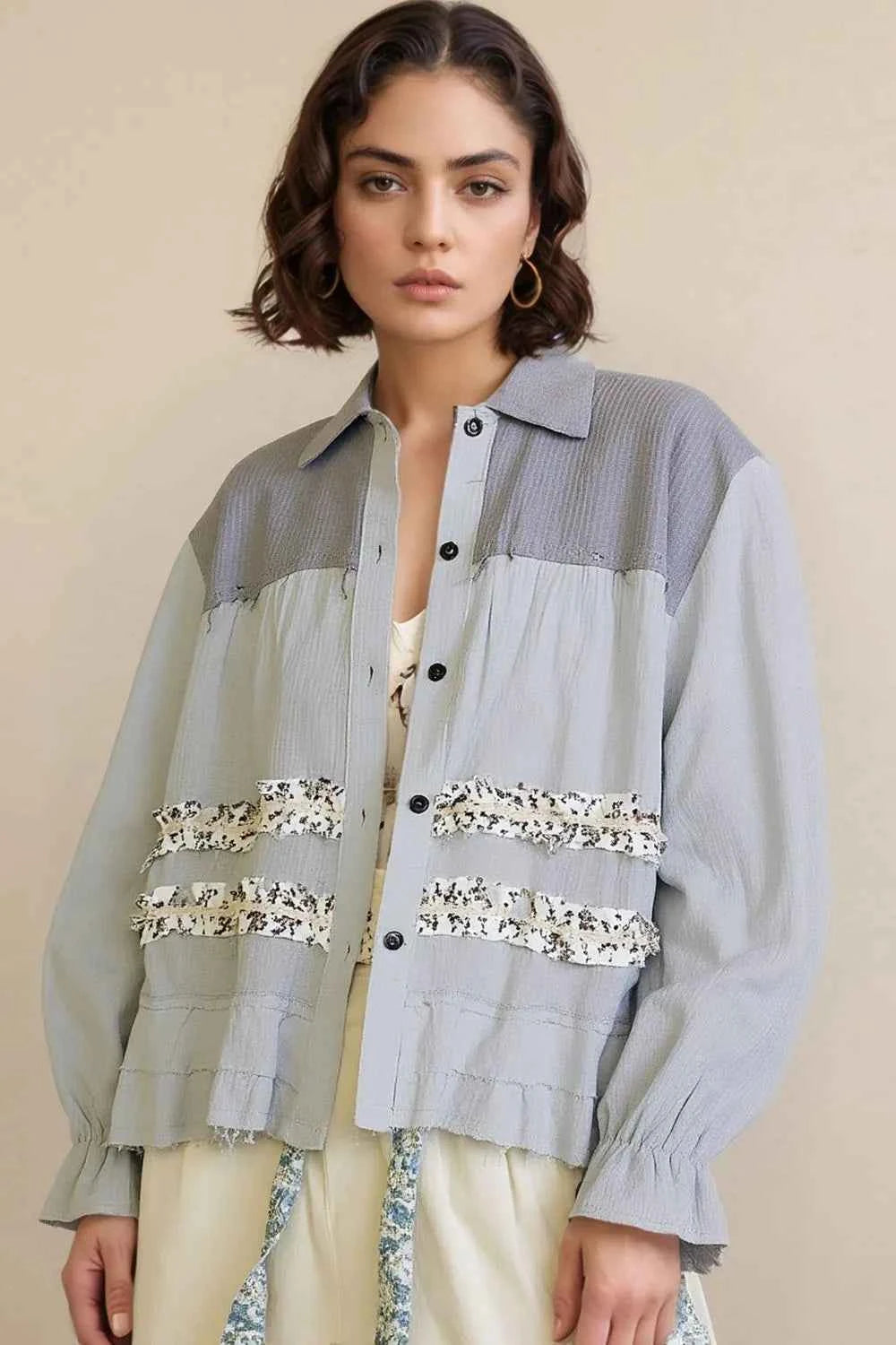 POL Button Down Floral Trim Ruffle Washed Shacket Light Blue 156e8761-453e-4643-aee2-5b7bf2e4f592-Max-Origin