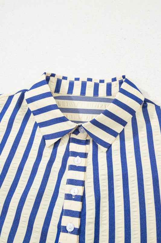 Stripe Buttoned Collar Side Pockets Mini Dress 156fb31c-28af-4e5f-a04d-94ec2630c178