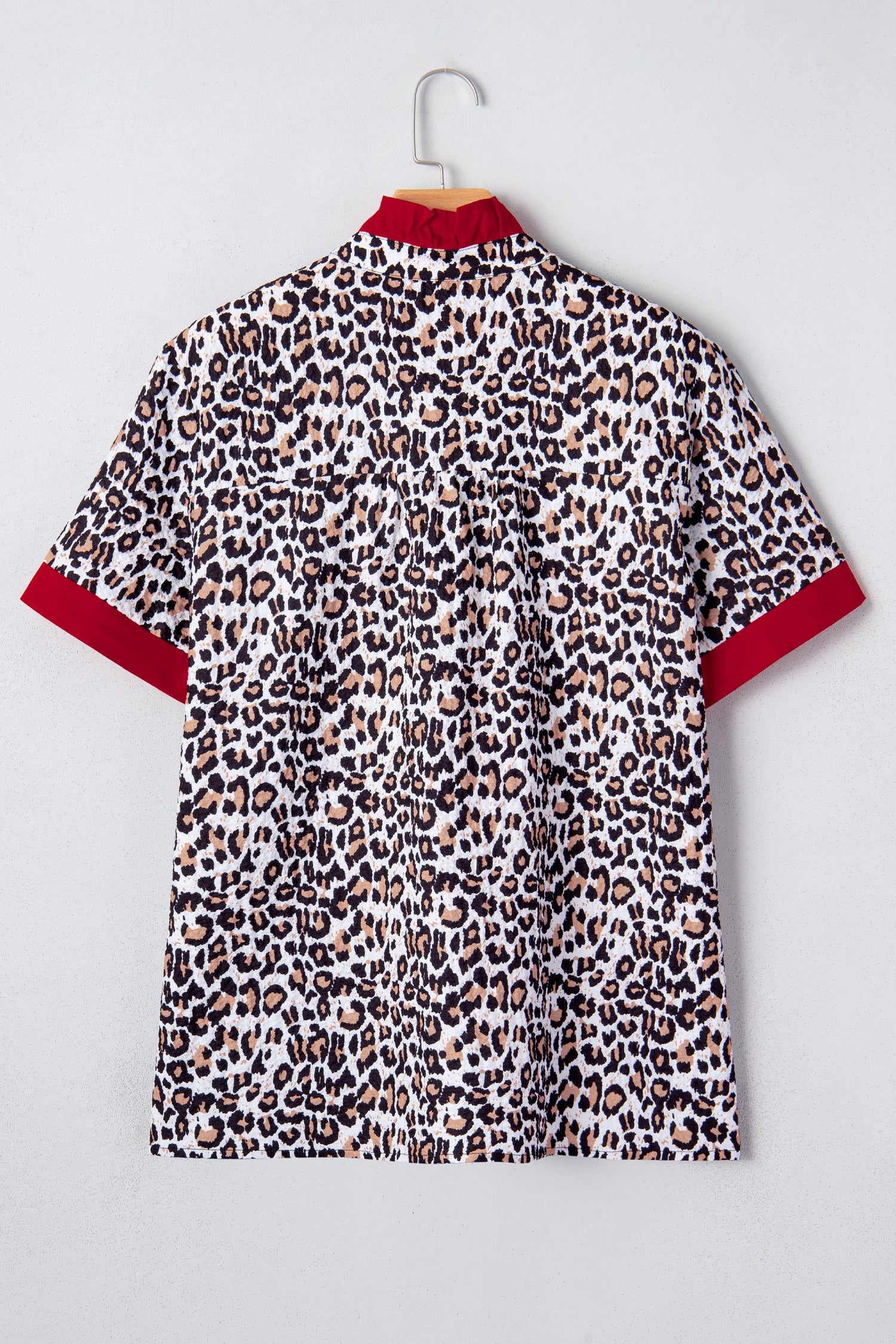 Khaki Contrast Frilled V Neck Trimmed Leopard Shirt 1573e0f88896dd50