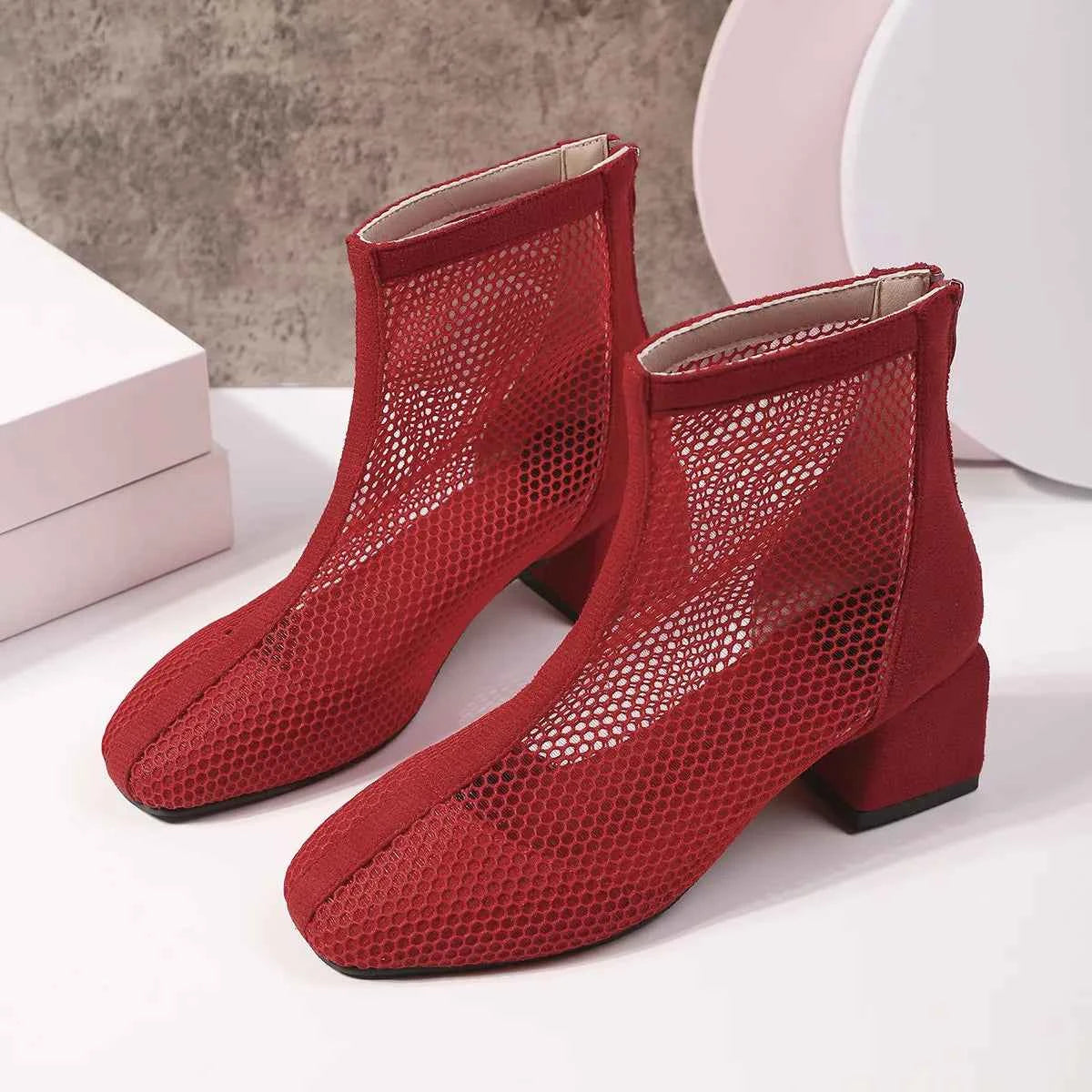 Mesh Block Heel Boots 1578ca6ec9de4bfda5906c0736016274-Max-Origin
