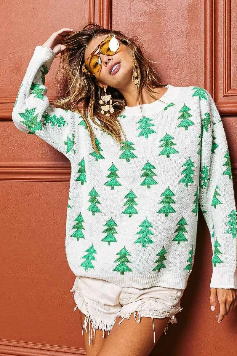 BiBi Pearl Beads Tree Pattern Christmas Sweater 157ec6a74da745deaac635ab547c01a1-Max-Origin