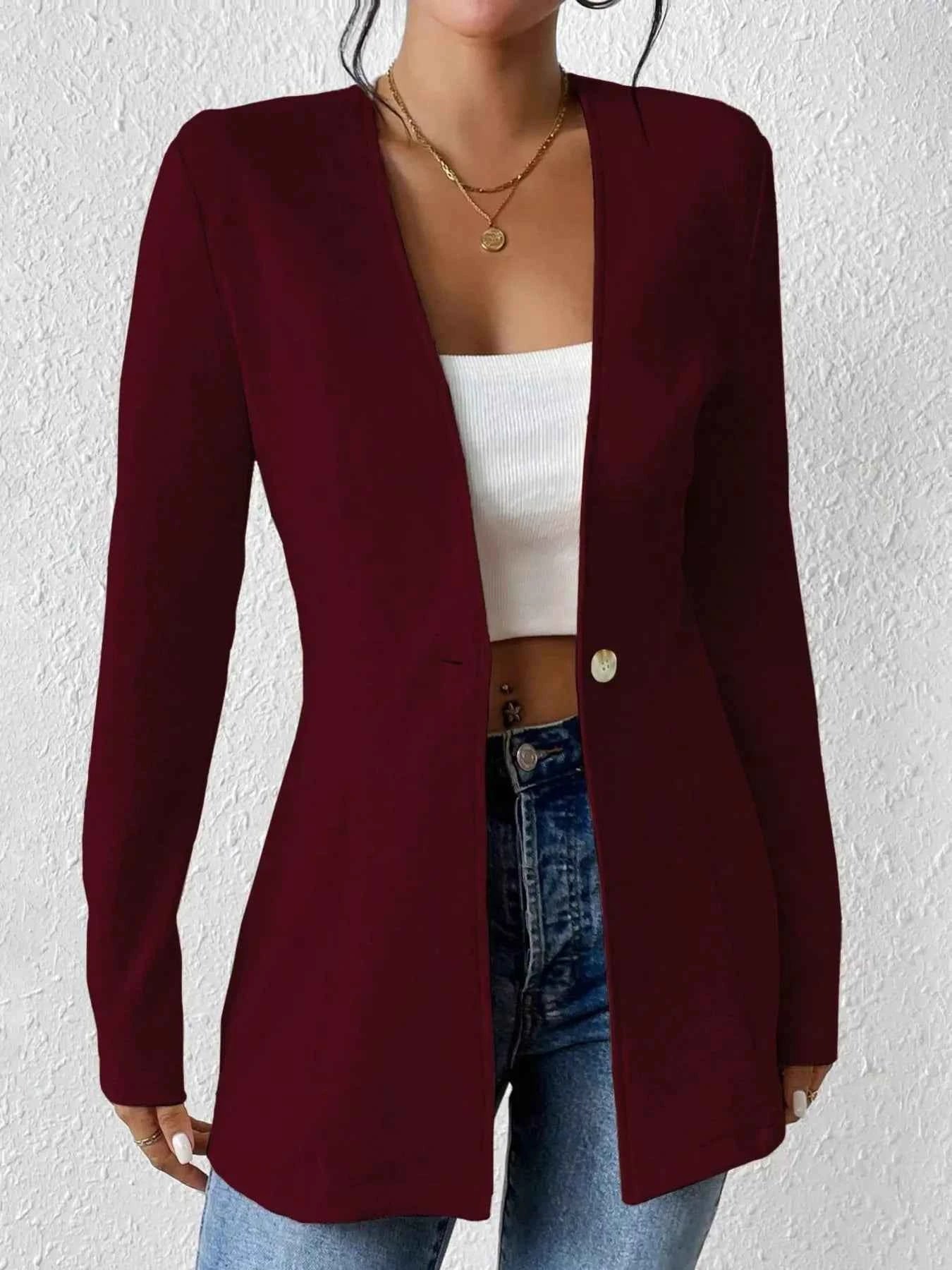 One Button Long Sleeve Blazer 158150ba83b34b4a8074eb9c52c5810a-Max-Origin