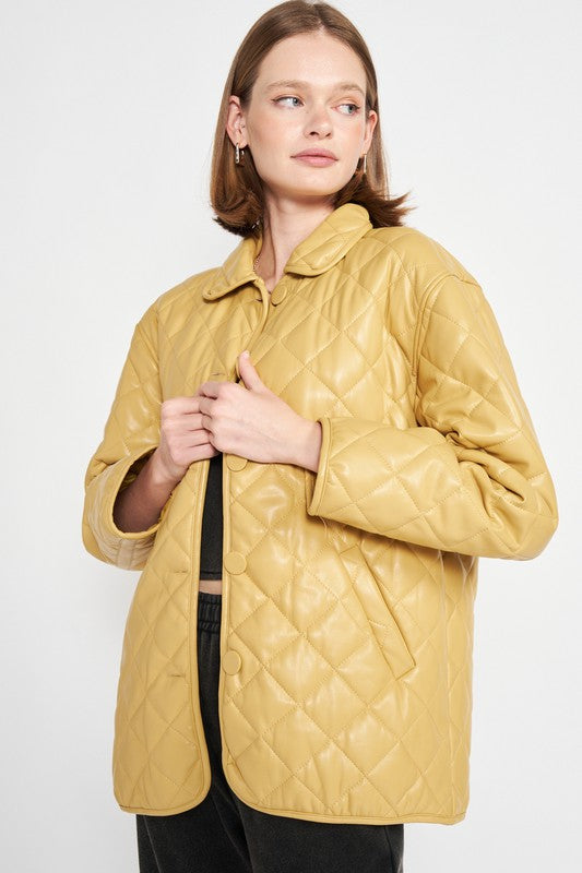 Quilted pu button down jacket 15833297_66c6747b-5cc6-4ee2-b32b-c31f310b7ef0