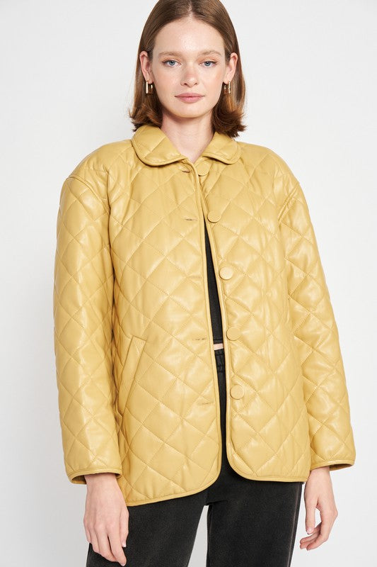 Quilted pu button down jacket MUSTARD 15833297_a68dc730-bf86-4f8d-af3a-d1983af0db67