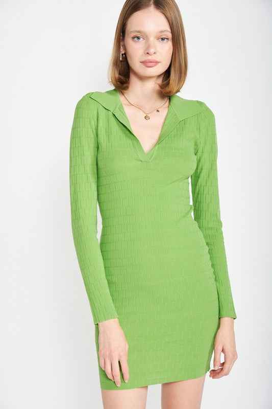 BODYCON COLLARED MIN DRESS GREEN 15833428_6c21683d-5345-40cc-bc4f-6fddbf2e8b14