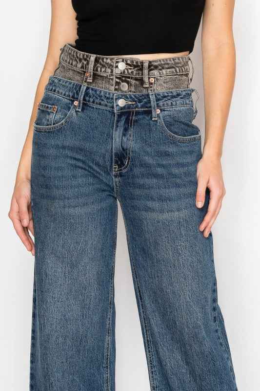 Double Snap On Waistband Layered High Rise Wide 1583790e-cd79-4289-a455-91a6fd512444