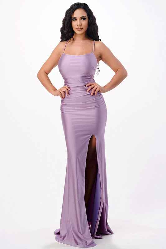 Back lace up mermaid dress with waist shirring Lavender 15848389_dbad0106-5837-41cb-b48a-d46c0d2f183f