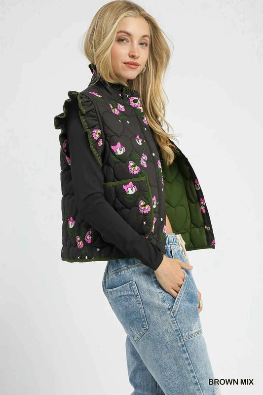Ruffled Quilted Floral Snap Down Vest 1585702e-e0e3-43e3-8e4f-5cffe711fb5f-Max-Origin