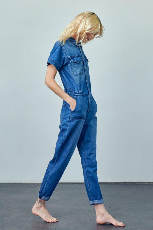 Collared Button Front Denim Jumpsuit 15899102_4f95f15d-2287-4871-a20d-80ef6d171e6b