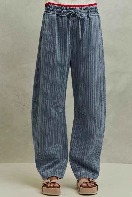 SO ME Stripe Denim Barrel Jeans Drawstring Waistband 158e4e4e78324e7da569a3ae73985f9b-Max-Origin