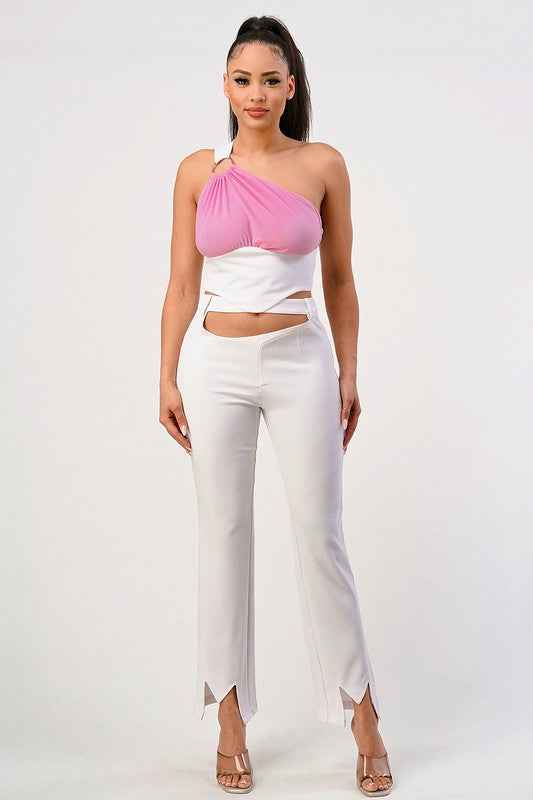 Sophisticate's Pink Accent Halterneck Ensemble 15935129_81692834-1a81-459e-833c-5054fcfe87c6