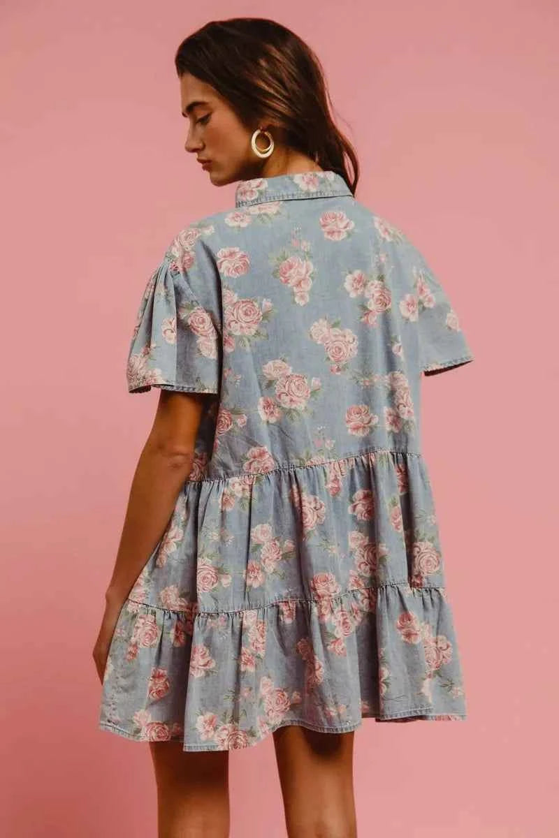 BiBi Floral Print Washed Lightweight Tiered Shirt Dress 1593643eca6b4e19b47fc9266193a370-Max-Origin