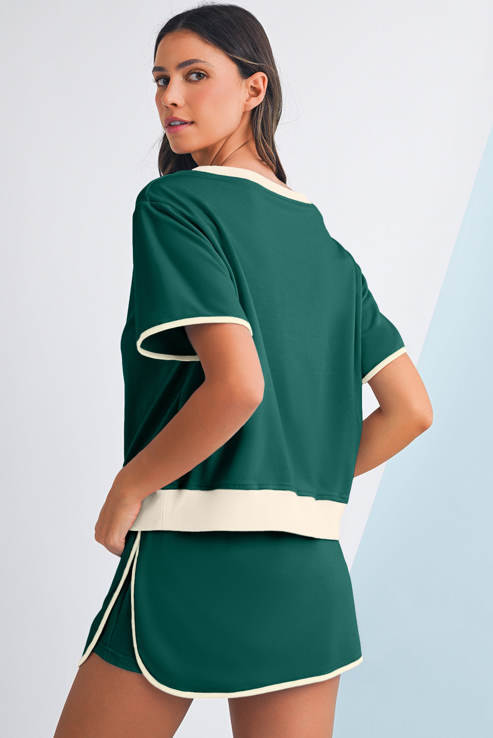 Black Colorblock Edge Drop Shoulder T Shirt and Skort Set 15938d3b7eba1655